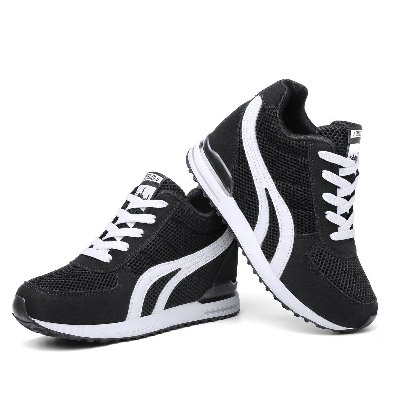 AONEGOLD Womens Hidden Wedges Shoes High Heeled Lightweight Mesh Sneakers Casual Walking Shoes Tennis Chic(Size 36, BK) - Image 3